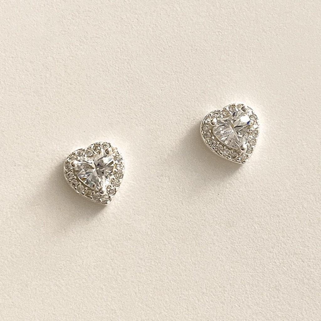 Sparkling Heart Cubic Zirconia Stud Earrings