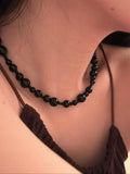 Large Bead Black Agate Necklace