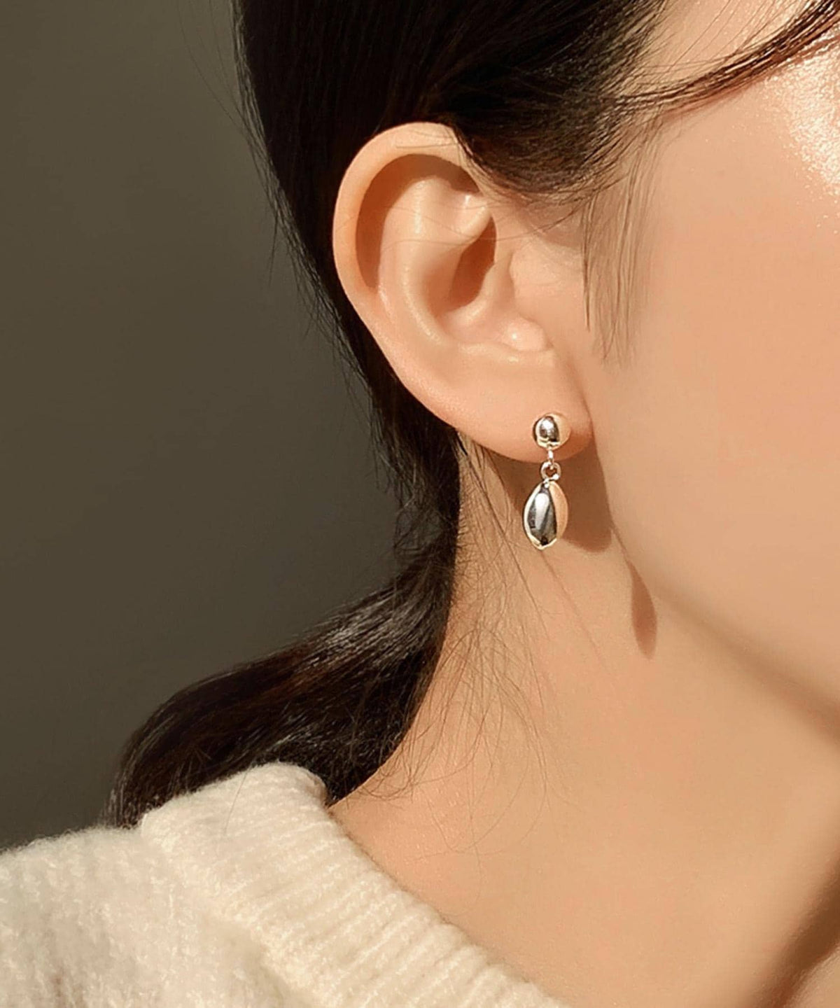 Silver Oval Drop Earrings