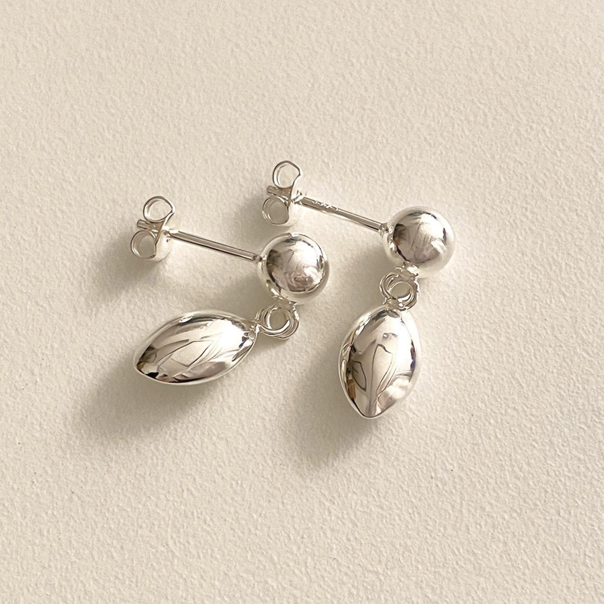 Silver Oval Drop Earrings