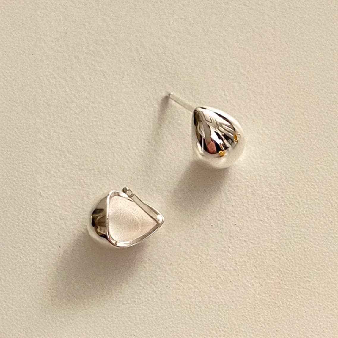 Silver Dome Teardrop Stud Earrings