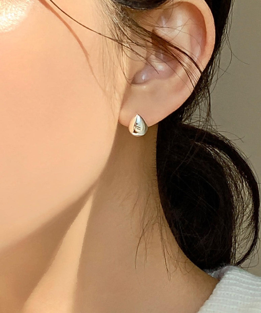 Silver Dome Teardrop Stud Earrings