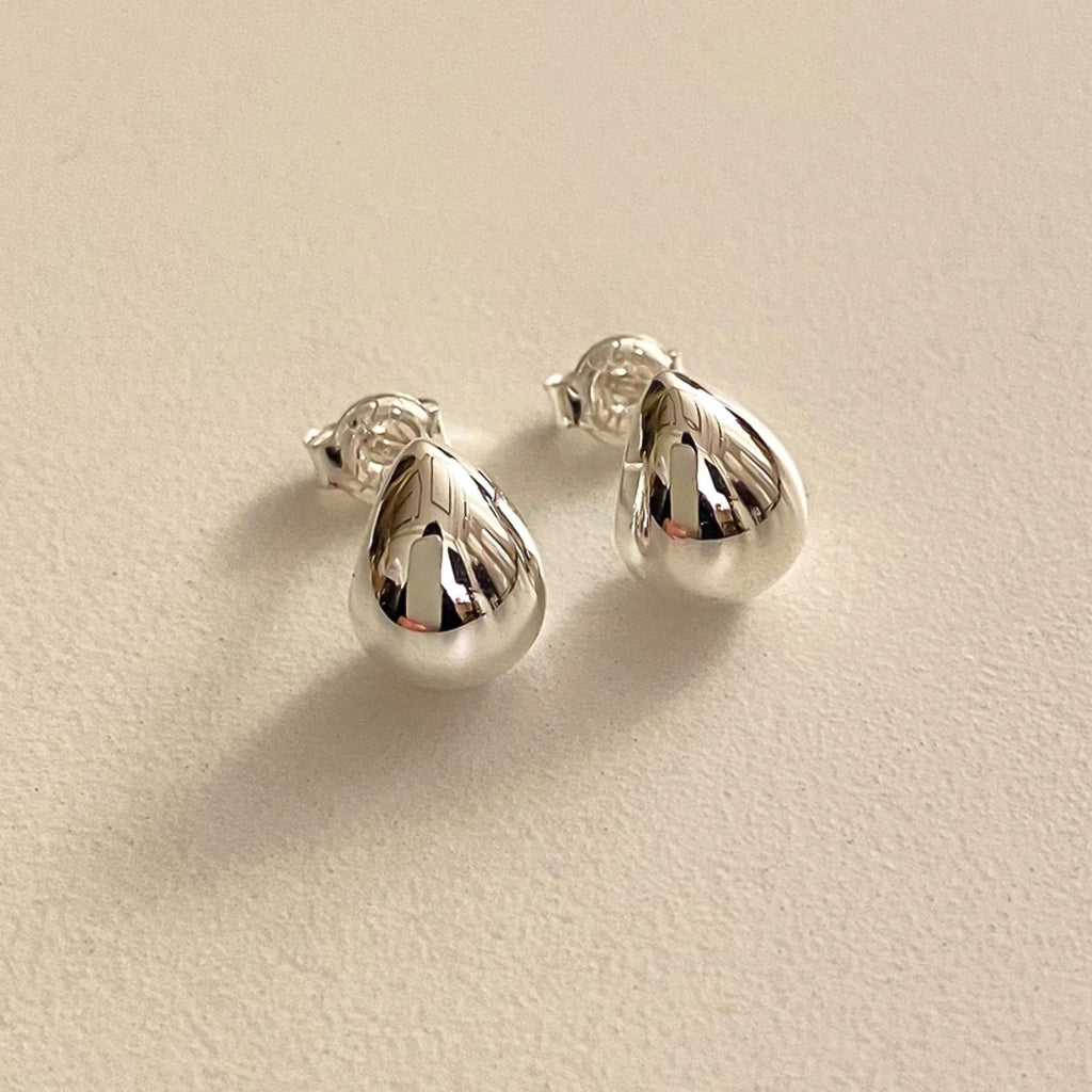 Silver Dome Teardrop Stud Earrings