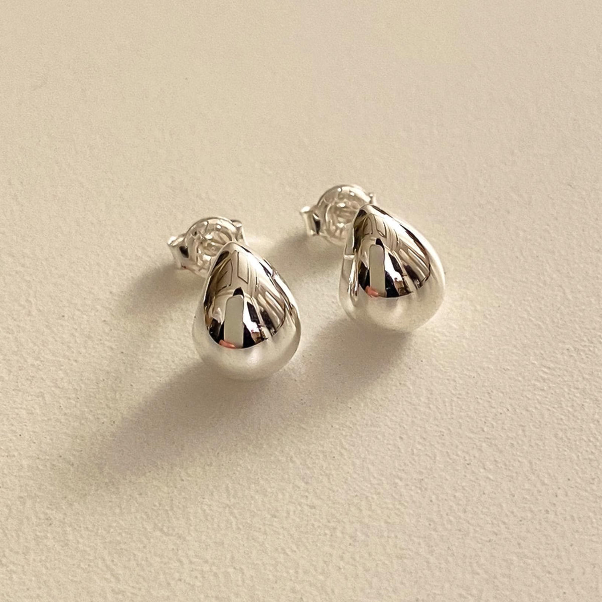 Silver Dome Teardrop Stud Earrings