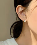 Silver Dome Teardrop Stud Earrings