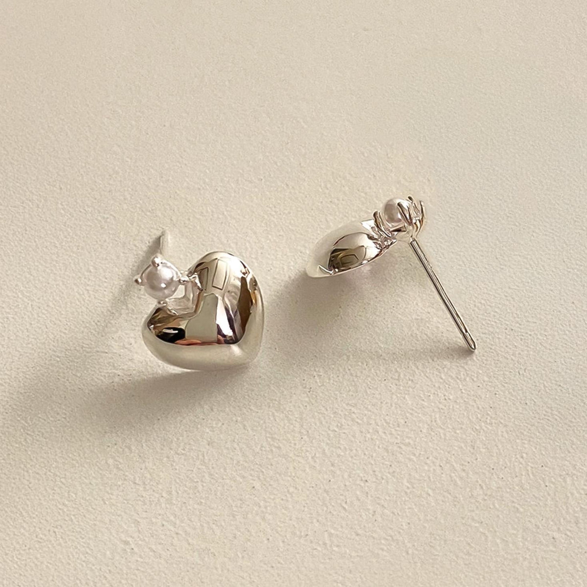 Crowned Pearl Heart Stud Earrings