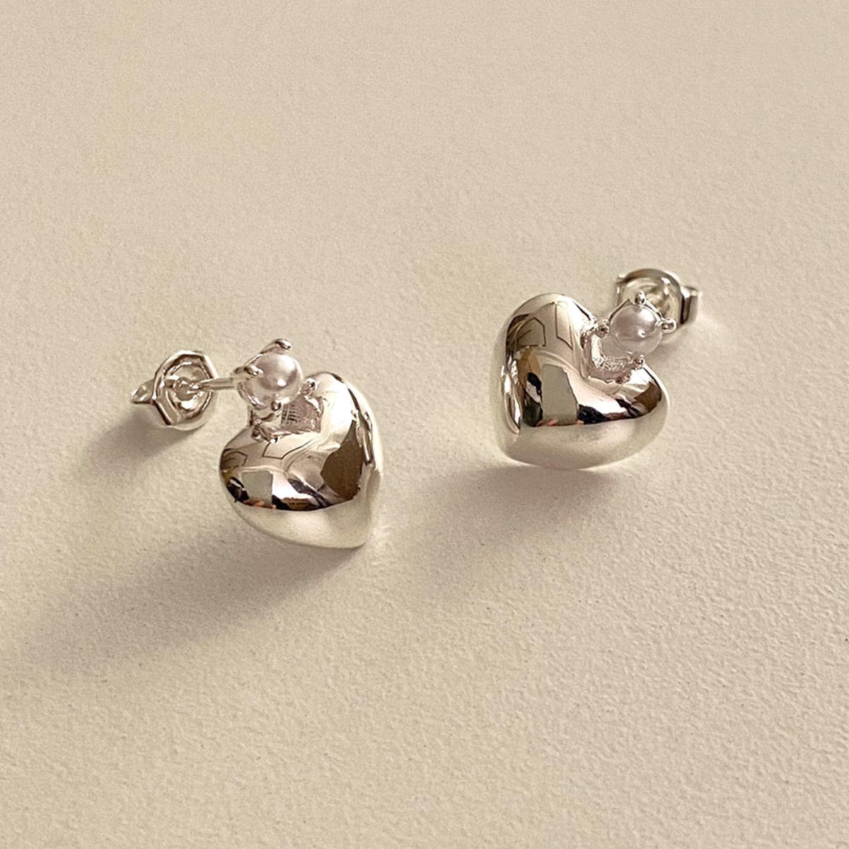 Crowned Pearl Heart Stud Earrings