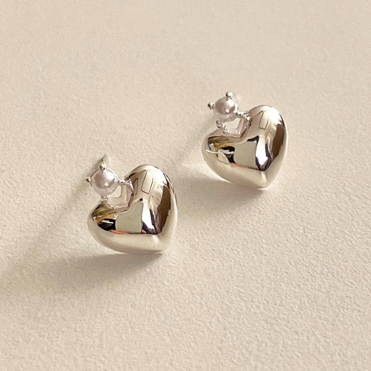 Crowned Pearl Heart Stud Earrings