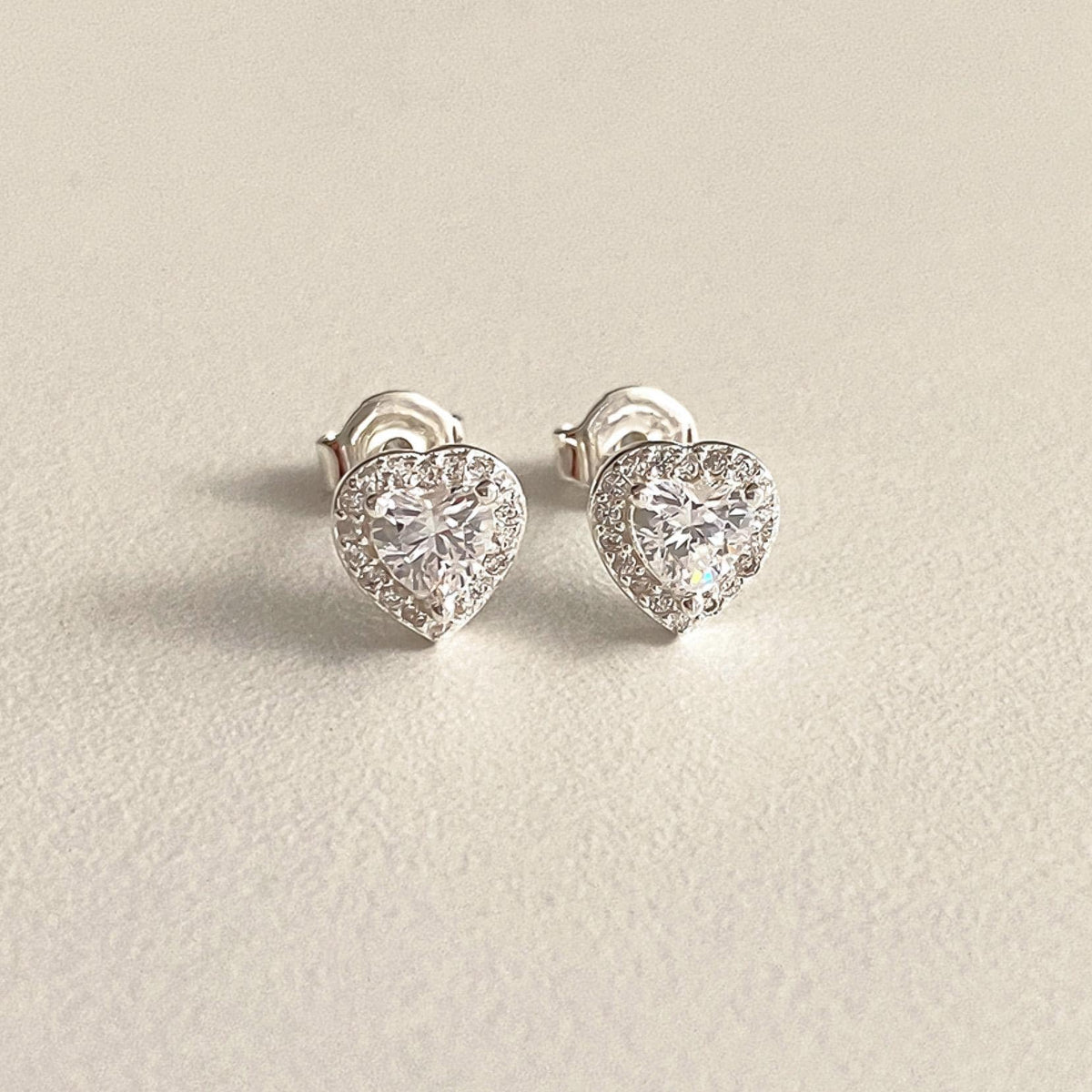 Sparkling Heart Cubic Zirconia Stud Earrings