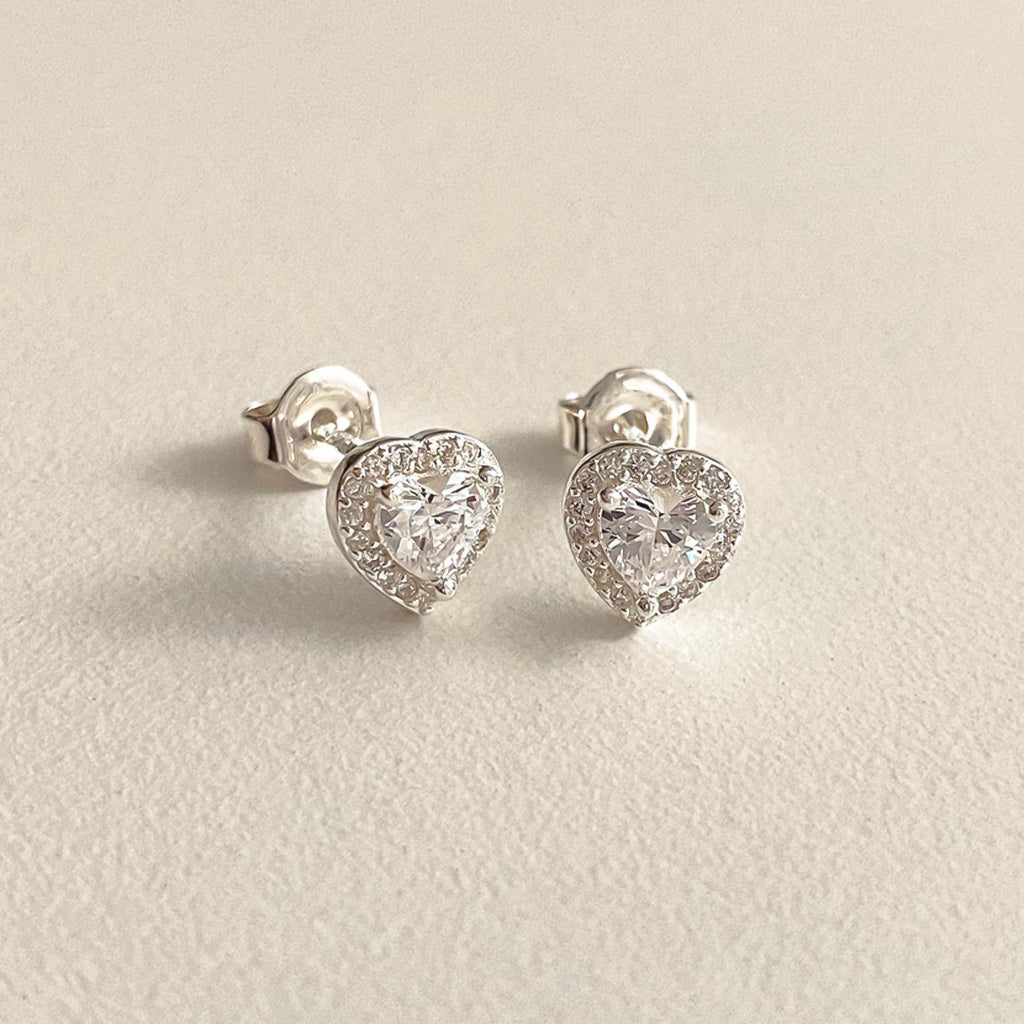 Sparkling Heart Cubic Zirconia Stud Earrings