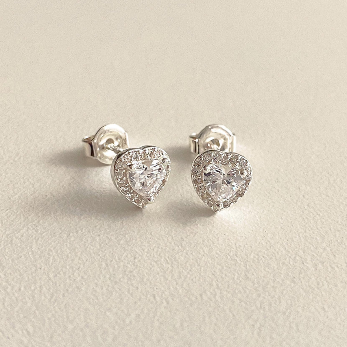 Sparkling Heart Cubic Zirconia Stud Earrings