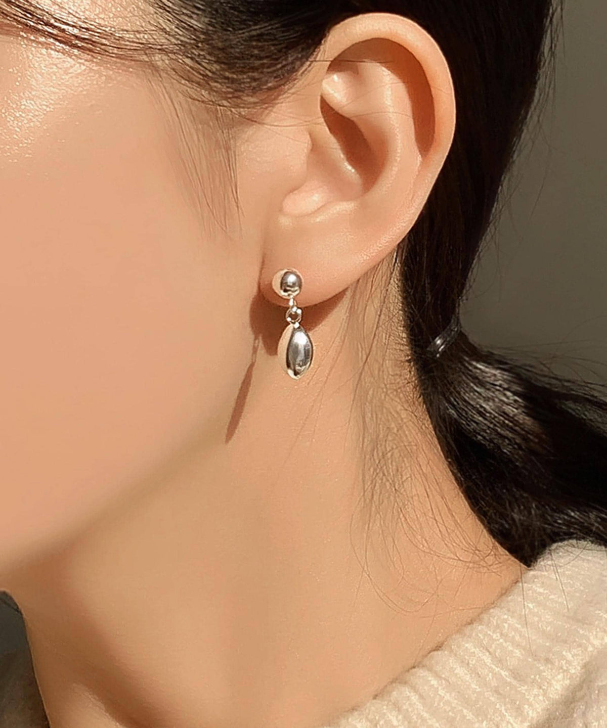 Silver Oval Drop Earrings