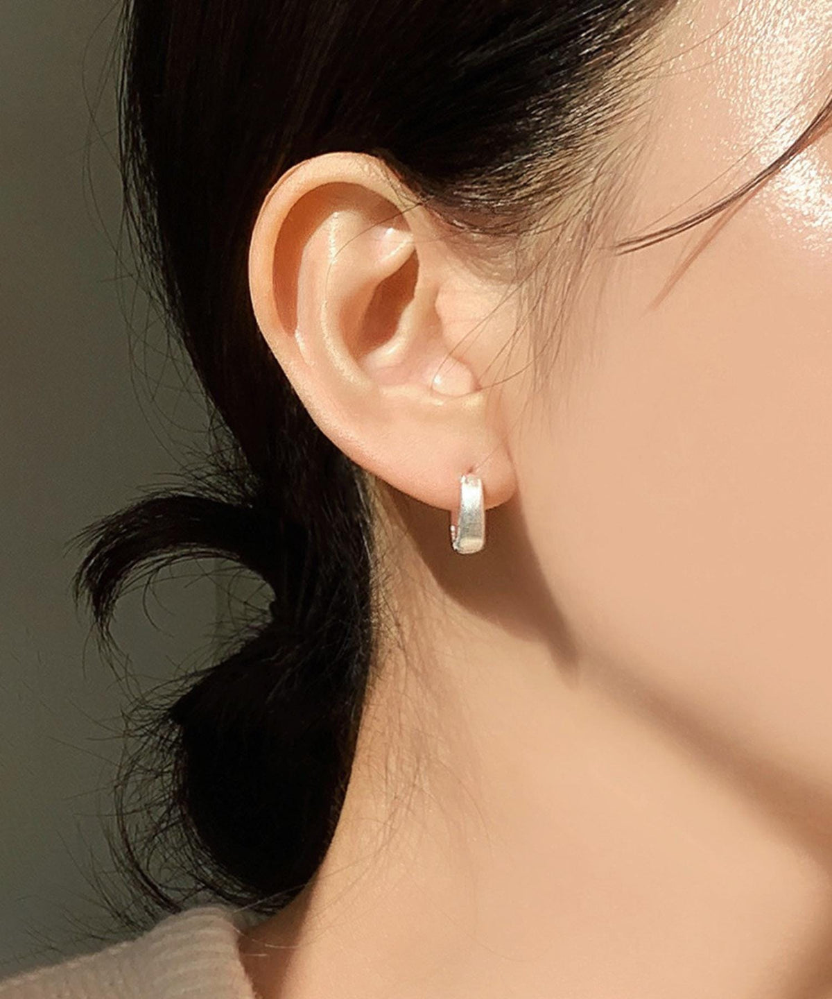 Matte Silver Chunky Oval Huggie Earrings