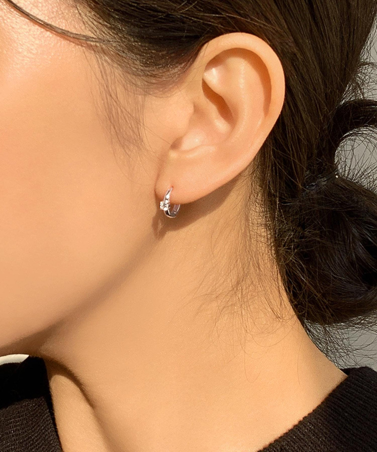 Minimalist CZ Solitaire Huggie Hoops