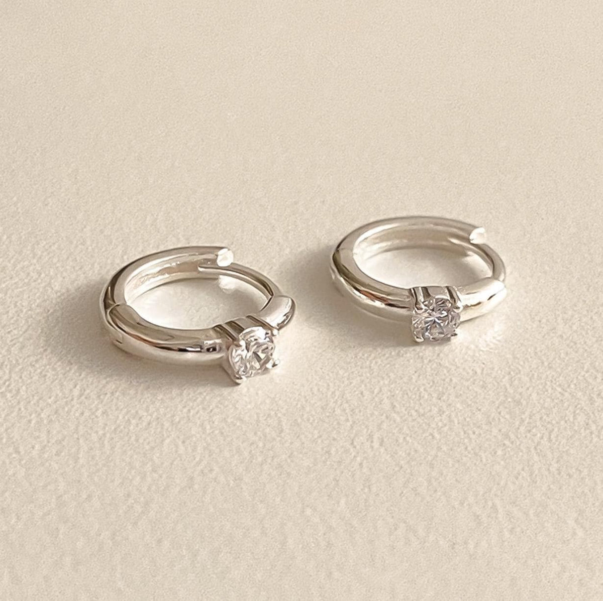 Minimalist CZ Solitaire Huggie Hoops