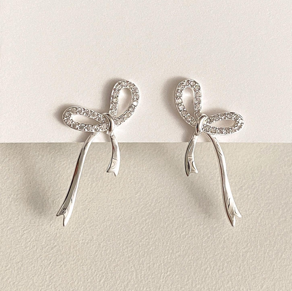 Sparkly Ribbon Stud Earrings