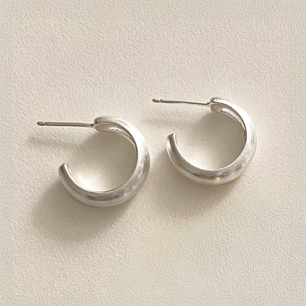 Chunky Matte Silver Dome Hoops