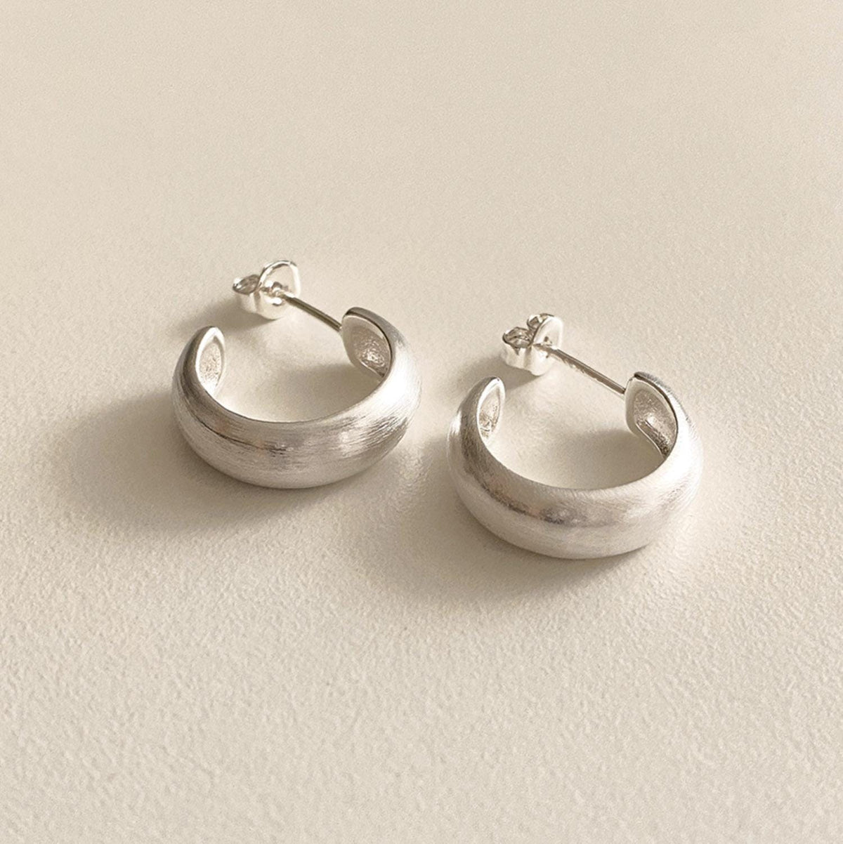 Chunky Matte Silver Dome Hoops