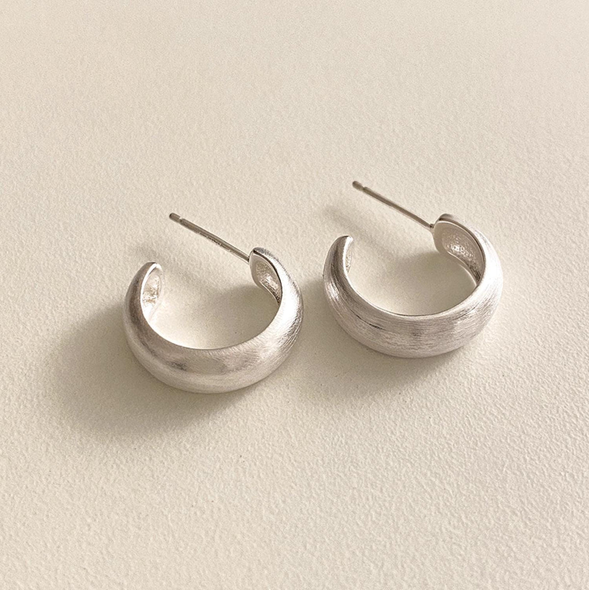 Chunky Matte Silver Dome Hoops