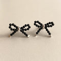 Black Beaded Bow Stud Earrings