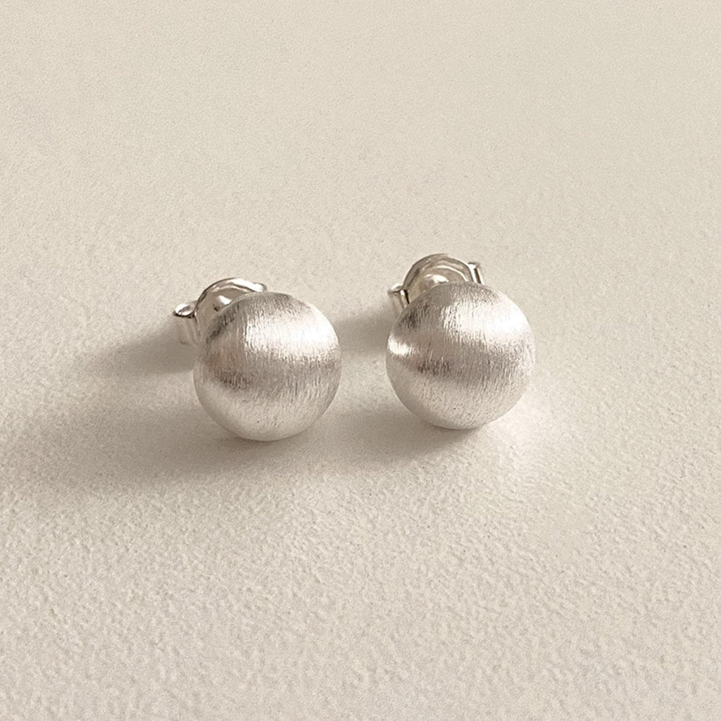 Brushed Domed Silver Stud Earrings