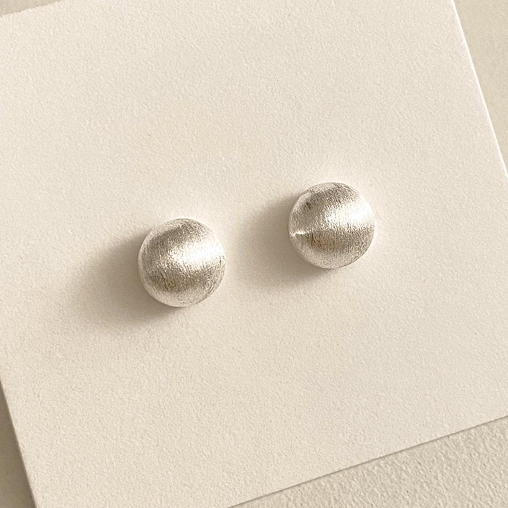 Brushed Domed Silver Stud Earrings