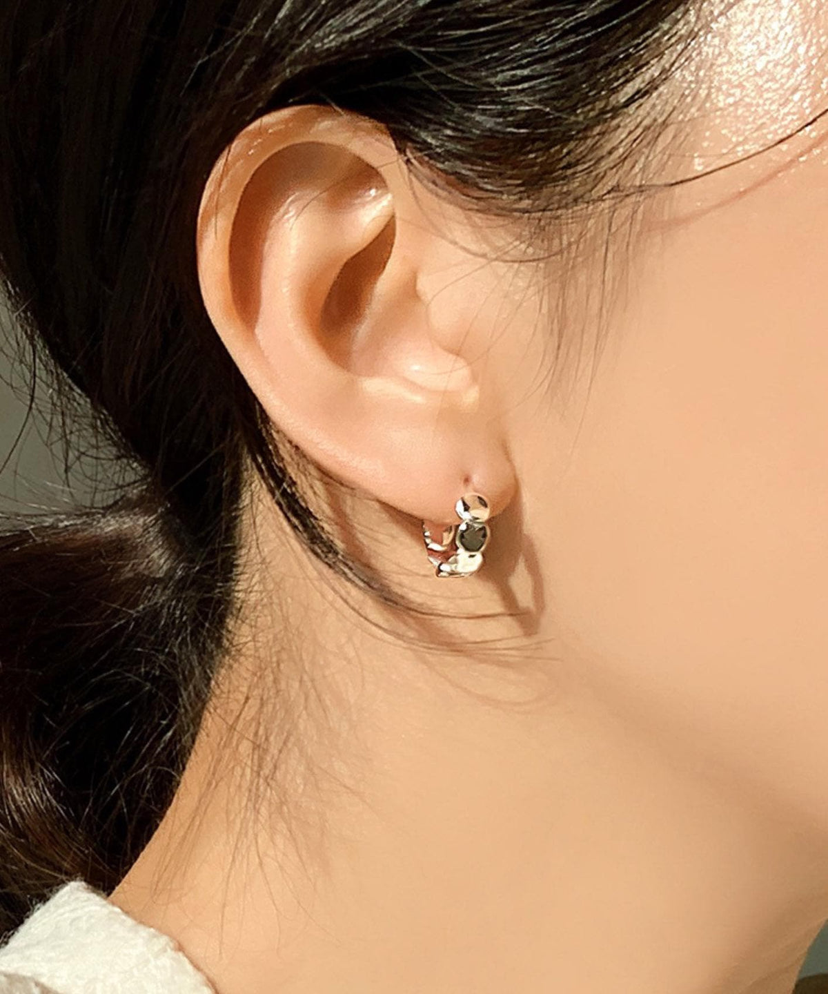 Organic Petal Silver Huggie Earrings