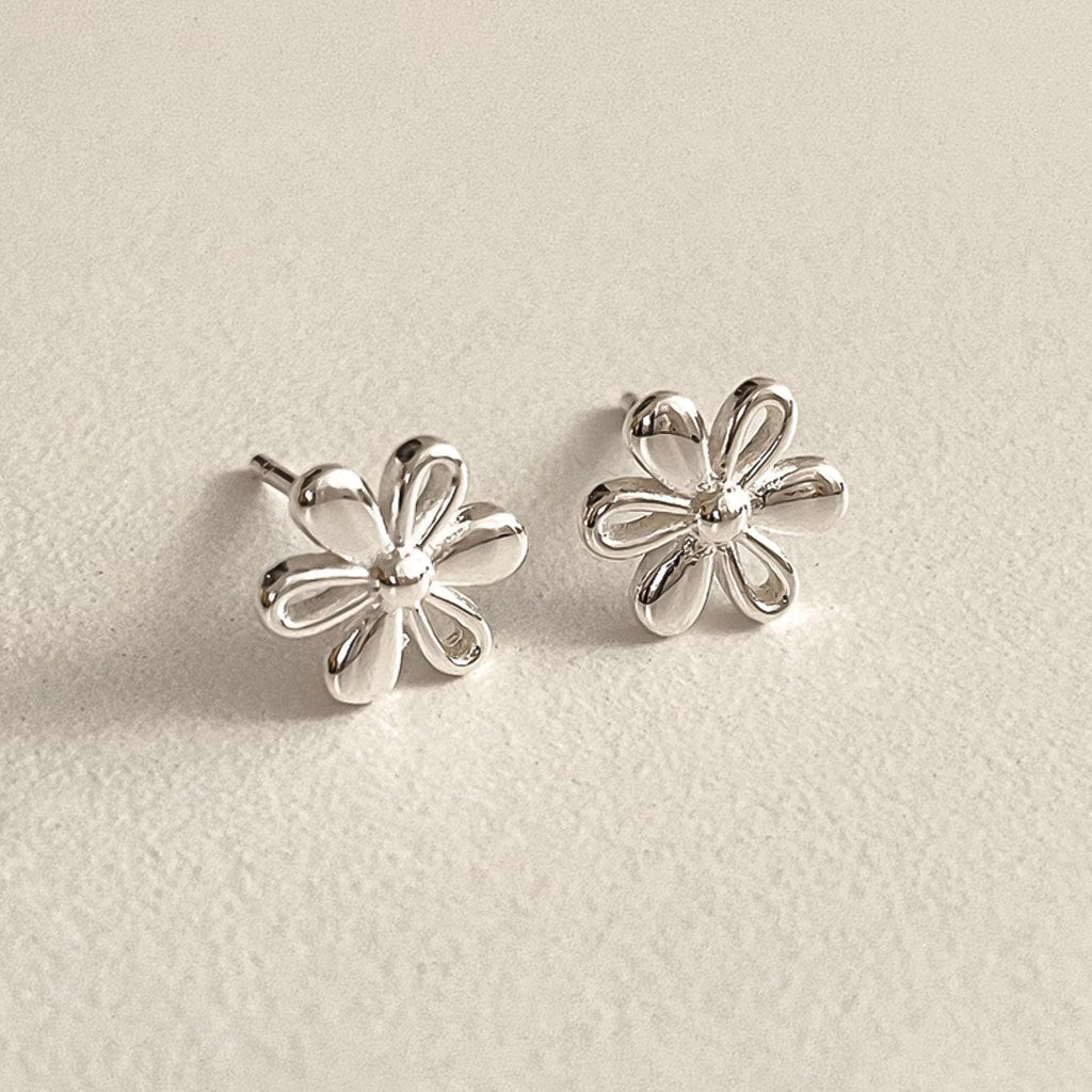 Sculptural Silver Daisy Stud Earrings