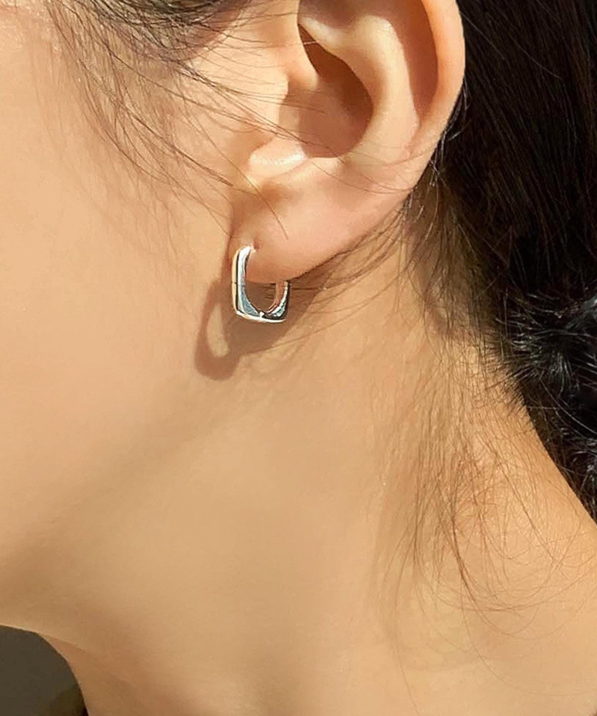 Square Silver Huggie Earrings