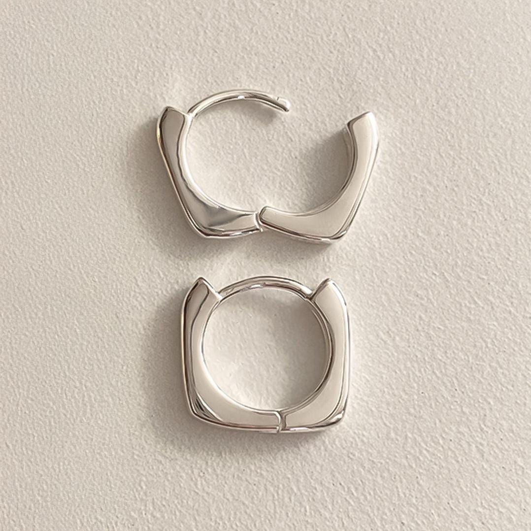 Square Silver Huggie Earrings