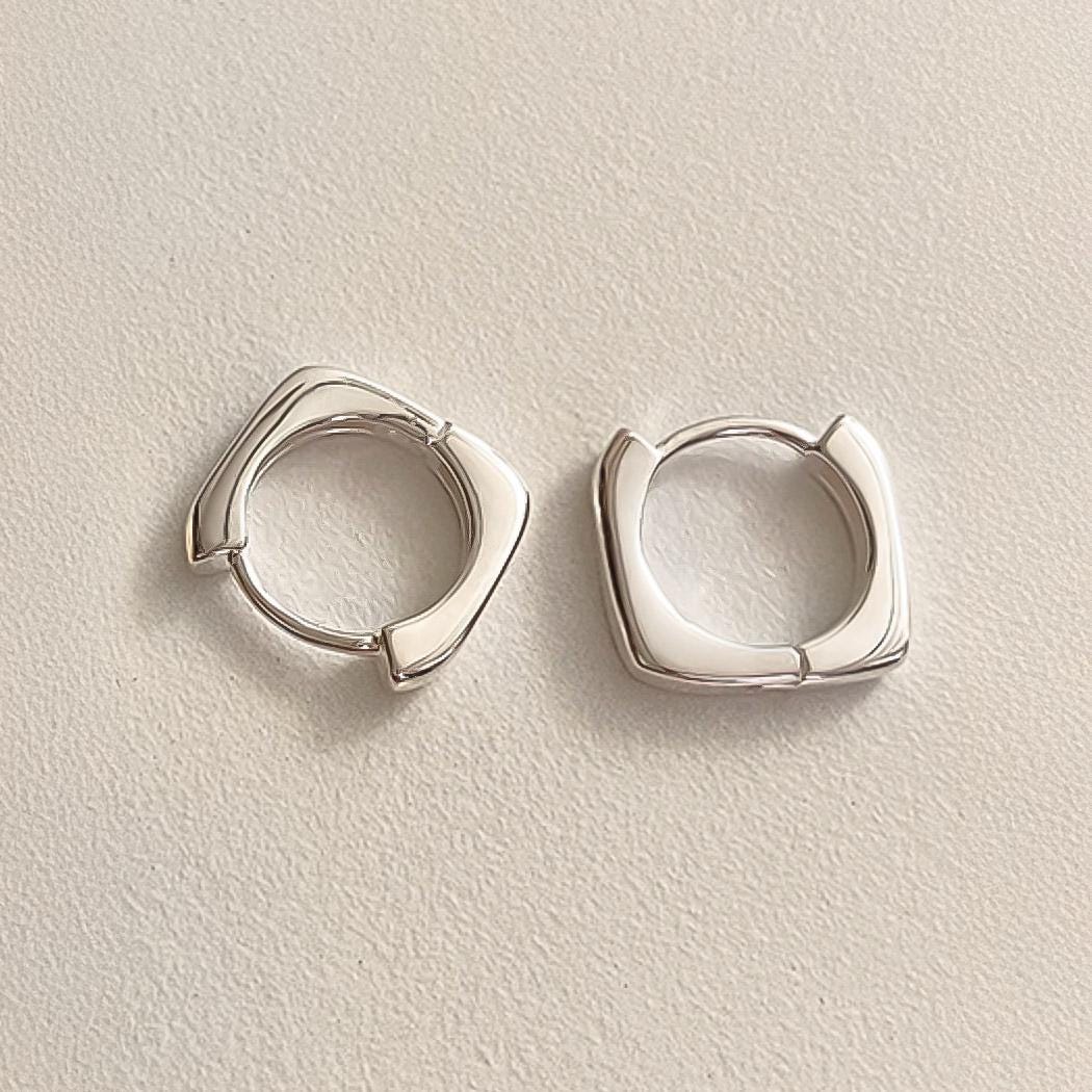 Square Silver Huggie Earrings
