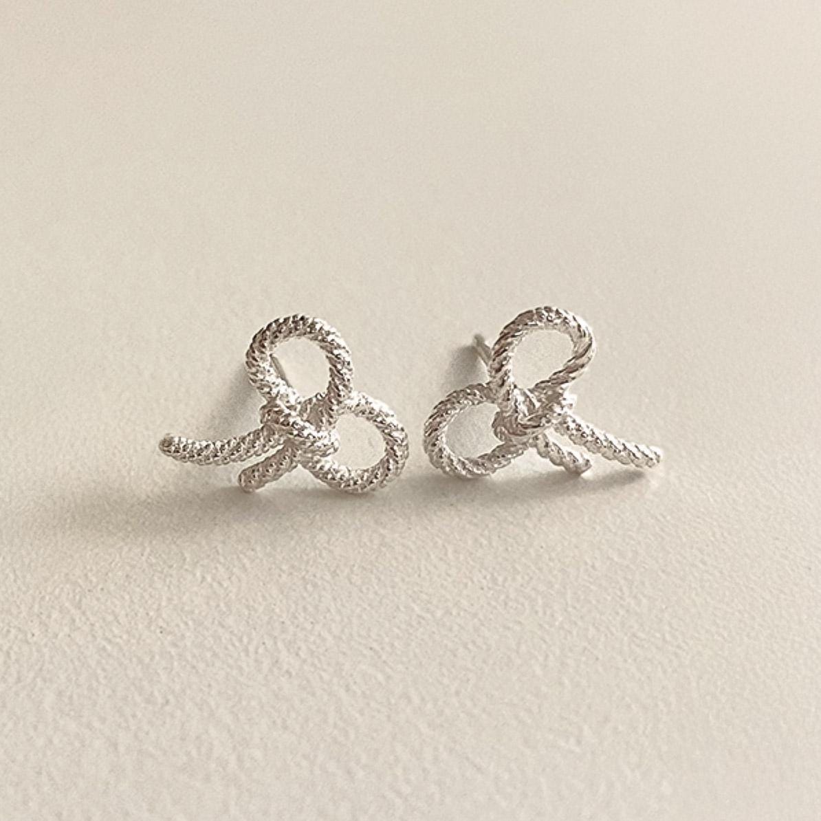 Rope Bow Silver Stud Earrings