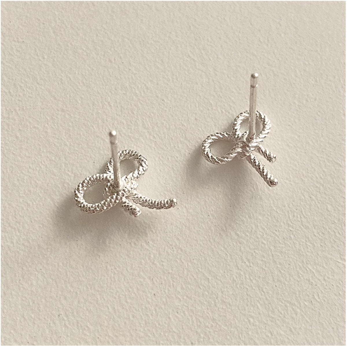 Rope Bow Silver Stud Earrings