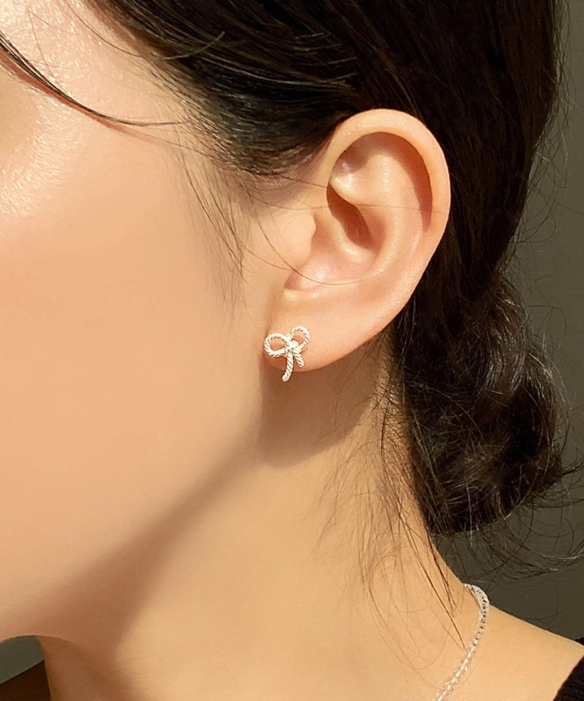 Rope Bow Silver Stud Earrings