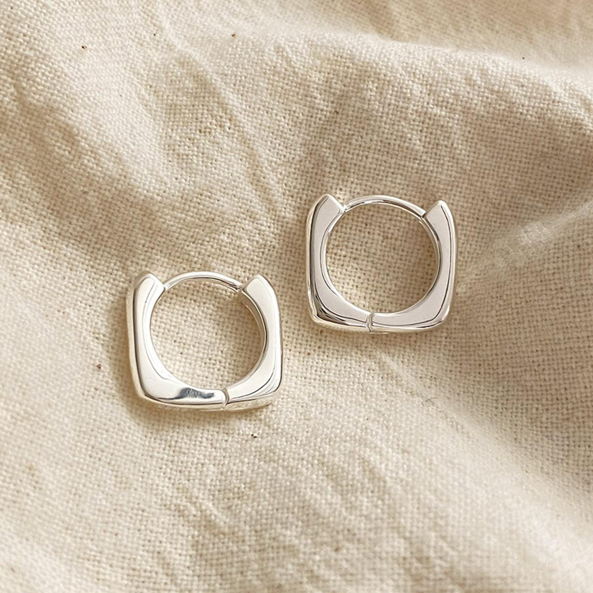 Square Silver Huggie Earrings