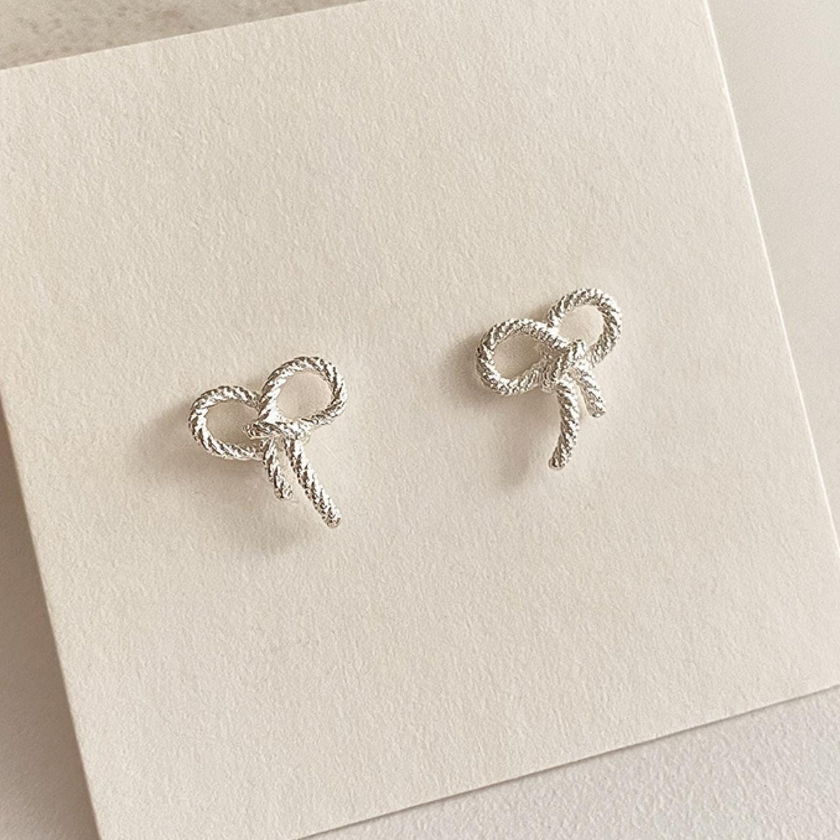 Rope Bow Silver Stud Earrings