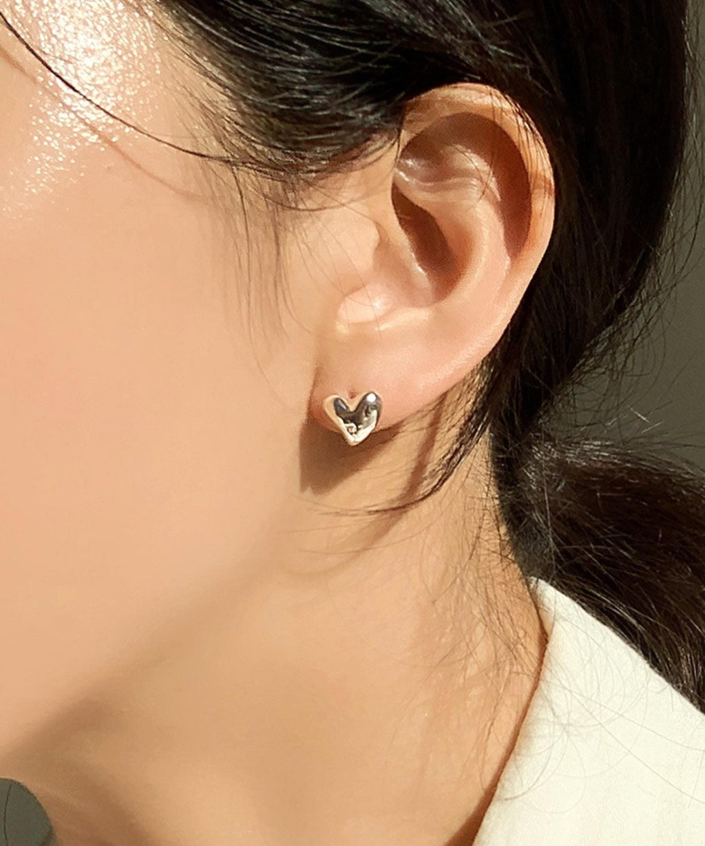 Puffed Heart CZ Silver Stud Earrings