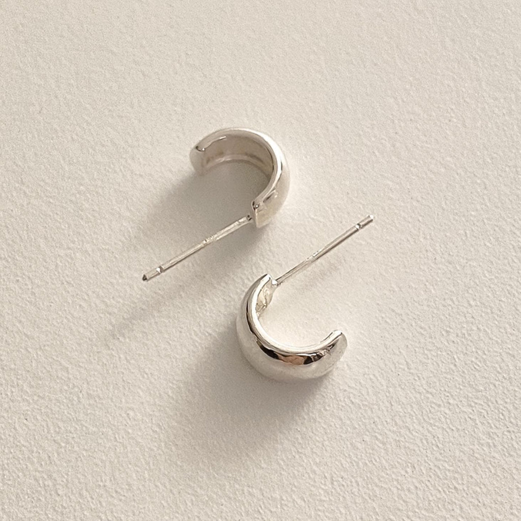 Curved Half Dome Silver Stud Earrings