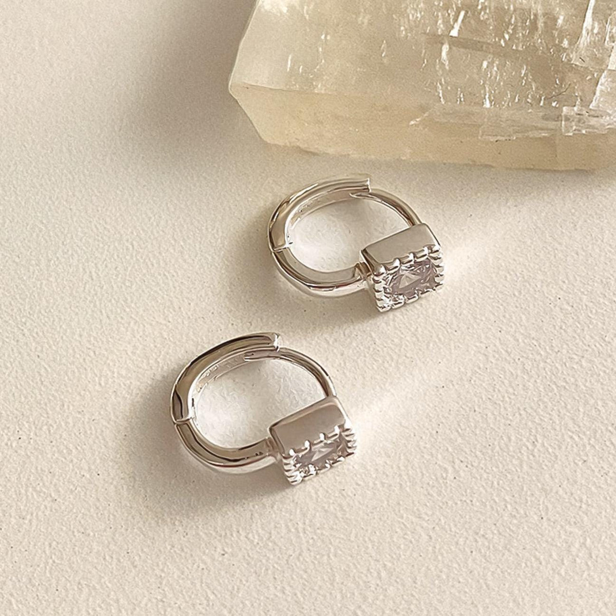 Square CZ Huggie Earrings