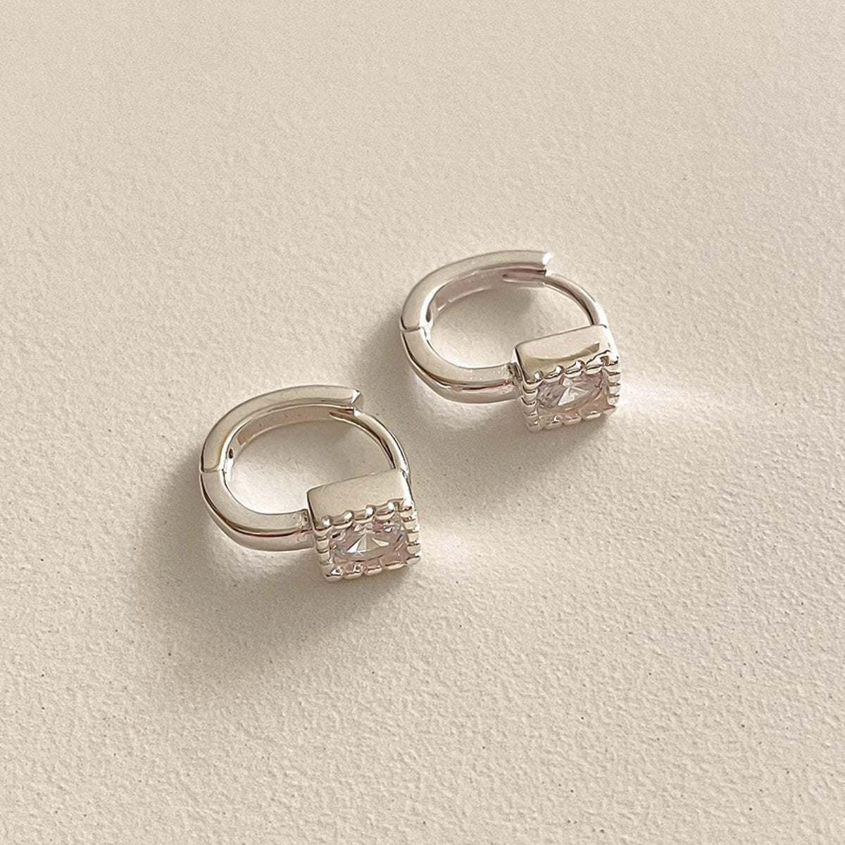 Square CZ Huggie Earrings
