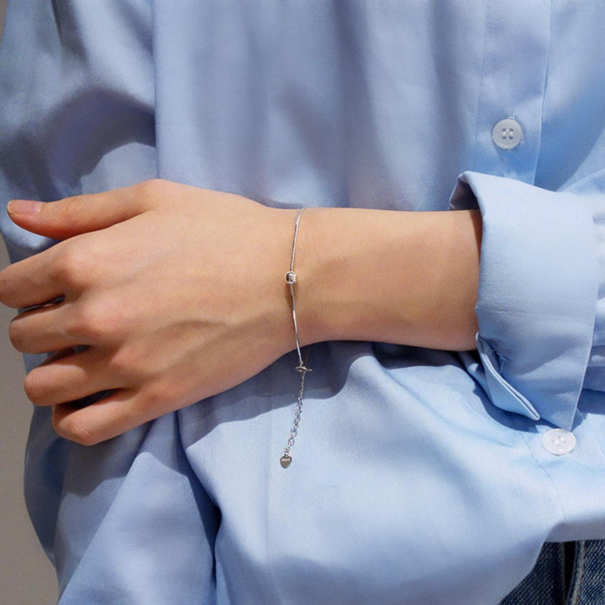 Minimalist Silver Ball Snake Chain Bracelet