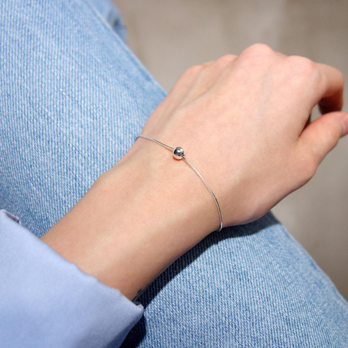 Minimalist Silver Ball Snake Chain Bracelet