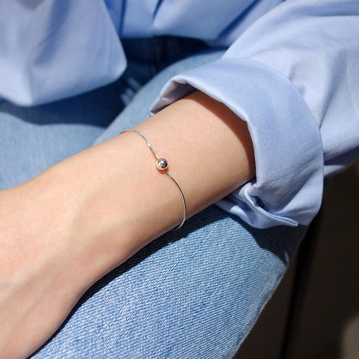 Minimalist Silver Ball Snake Chain Bracelet