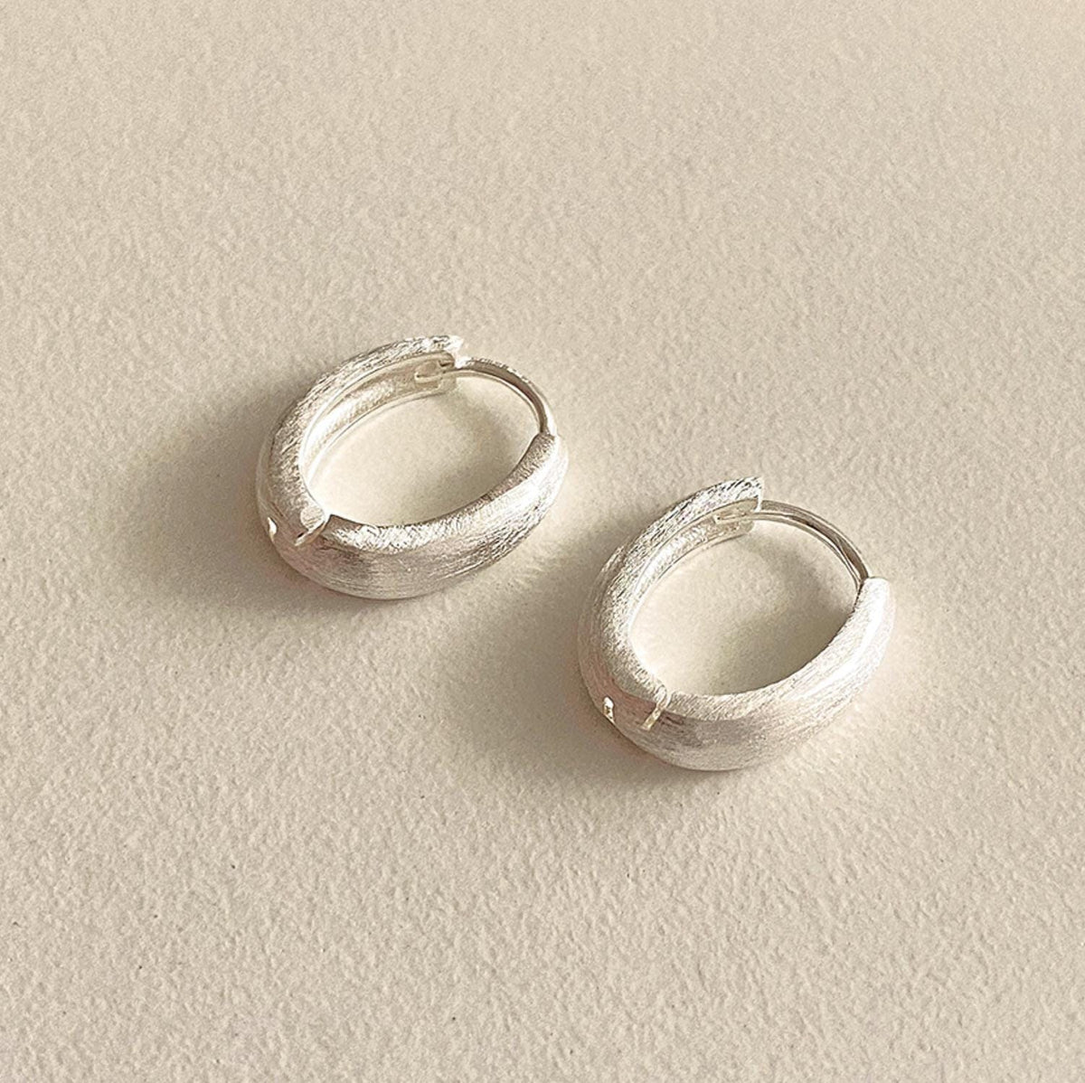 Matte Silver Chunky Oval Huggie Earrings