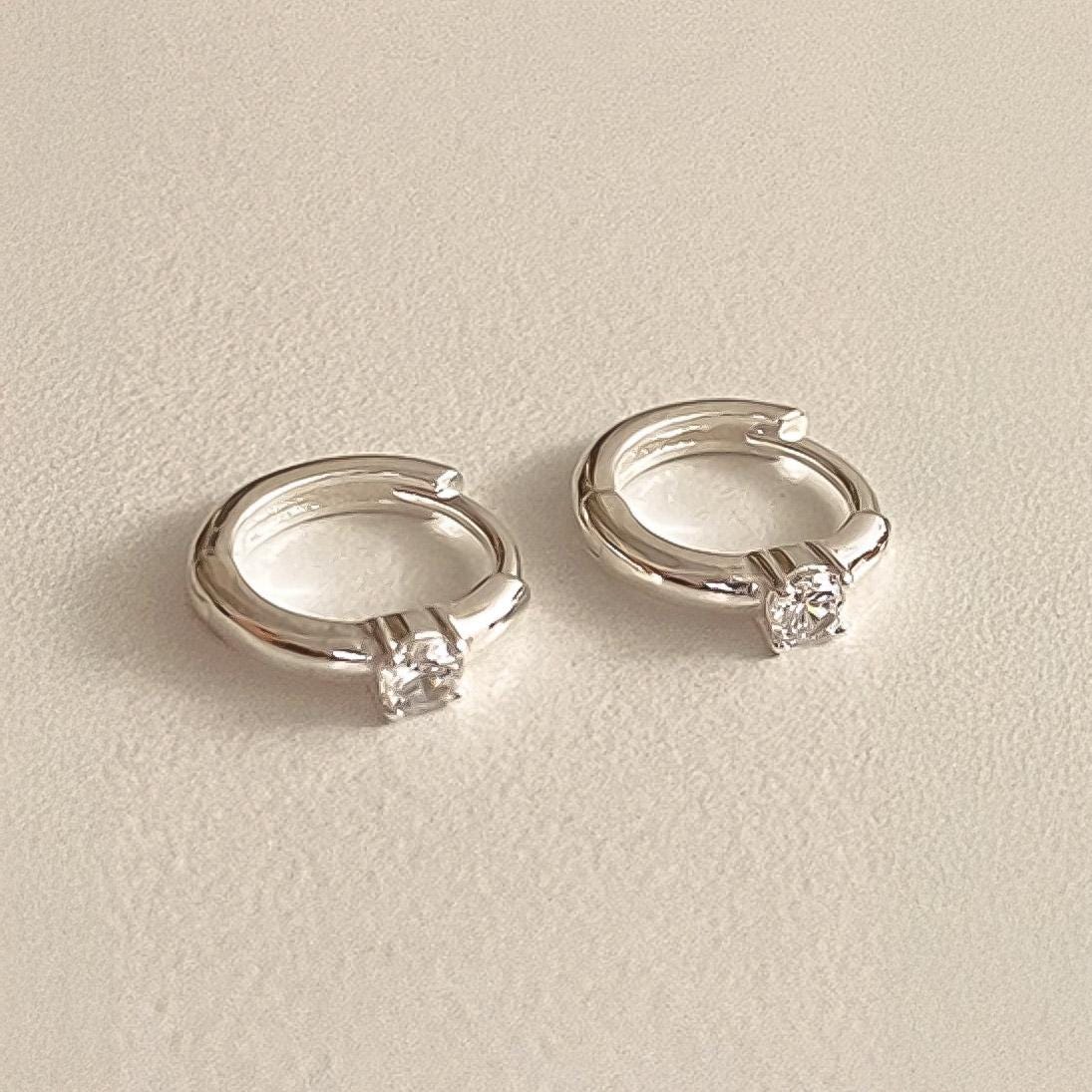 Minimalist CZ Solitaire Huggie Hoops