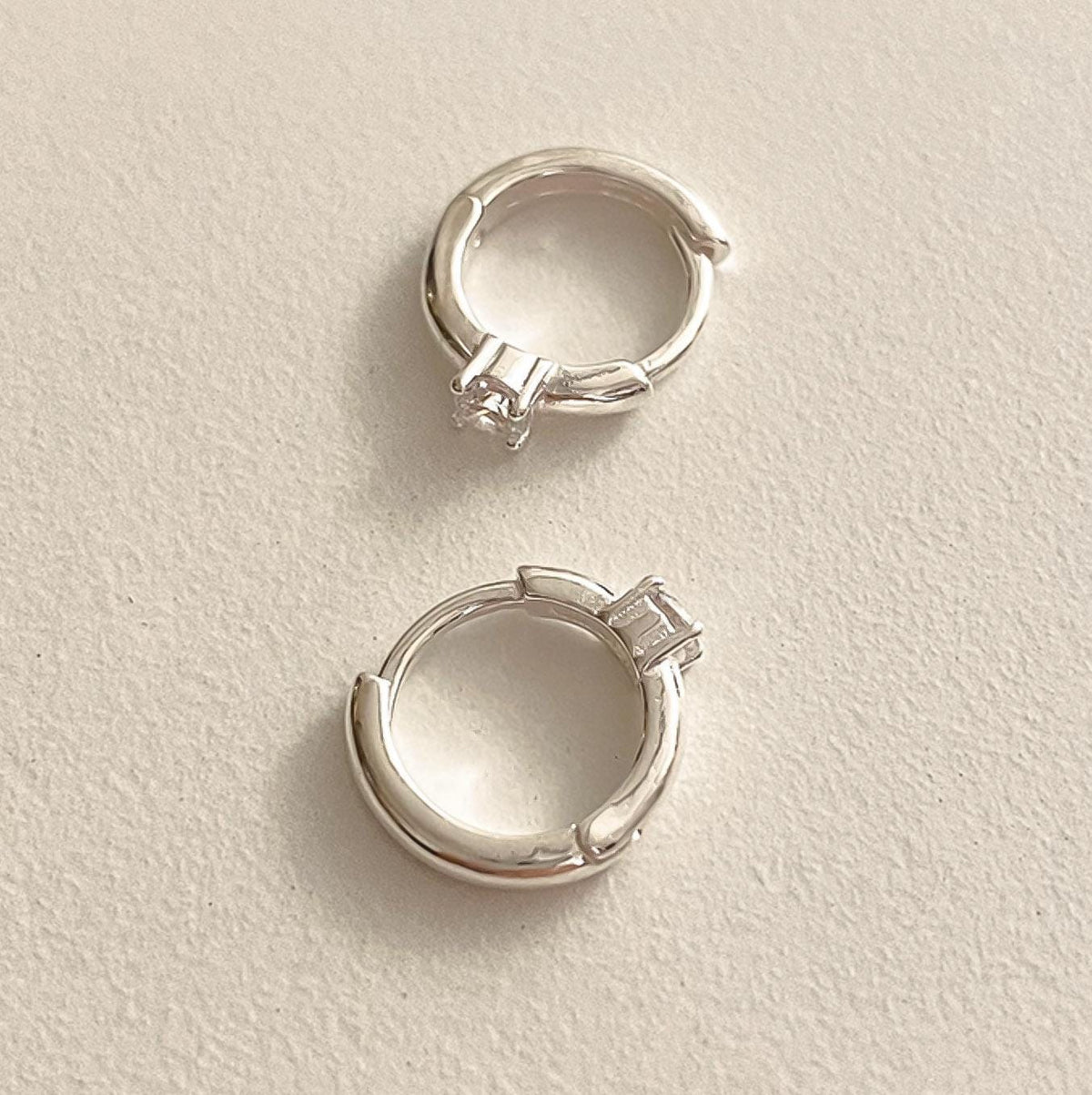 Minimalist CZ Solitaire Huggie Hoops