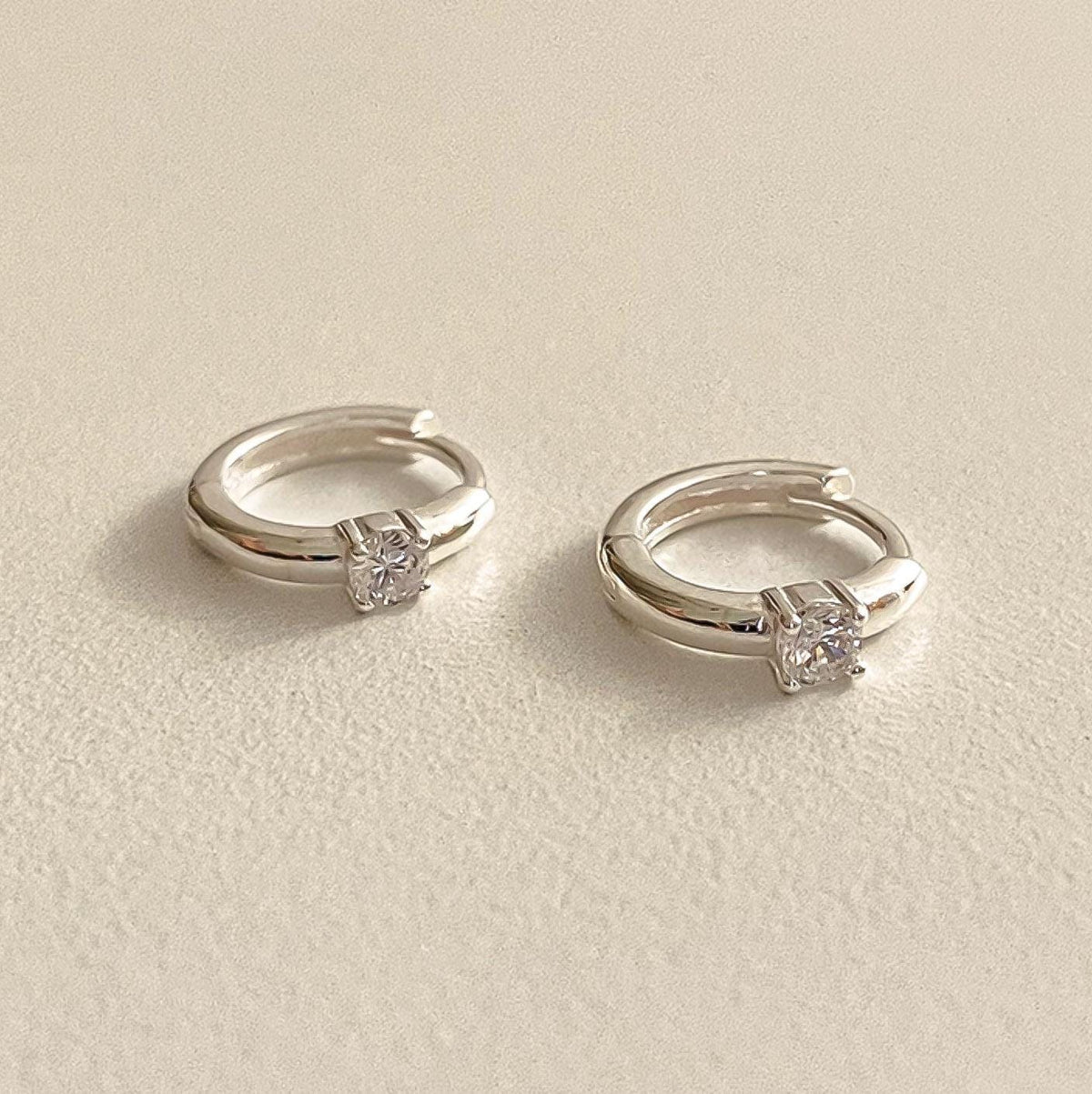Minimalist CZ Solitaire Huggie Hoops