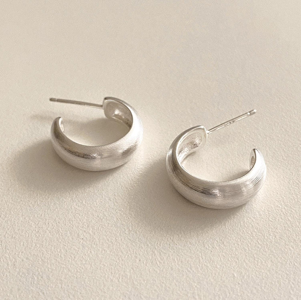 Chunky Matte Silver Dome Hoops
