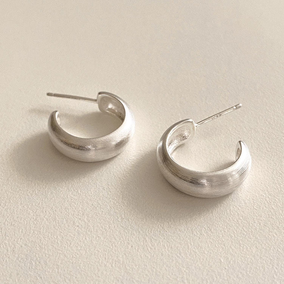 Chunky Matte Silver Dome Hoops