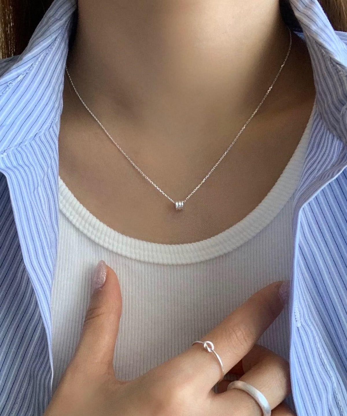 Triple Silver Ring Pendant Necklace